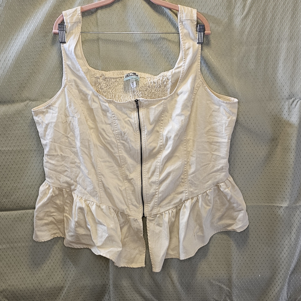 Future Collective Cream Peplum Zip-Up Tank Top